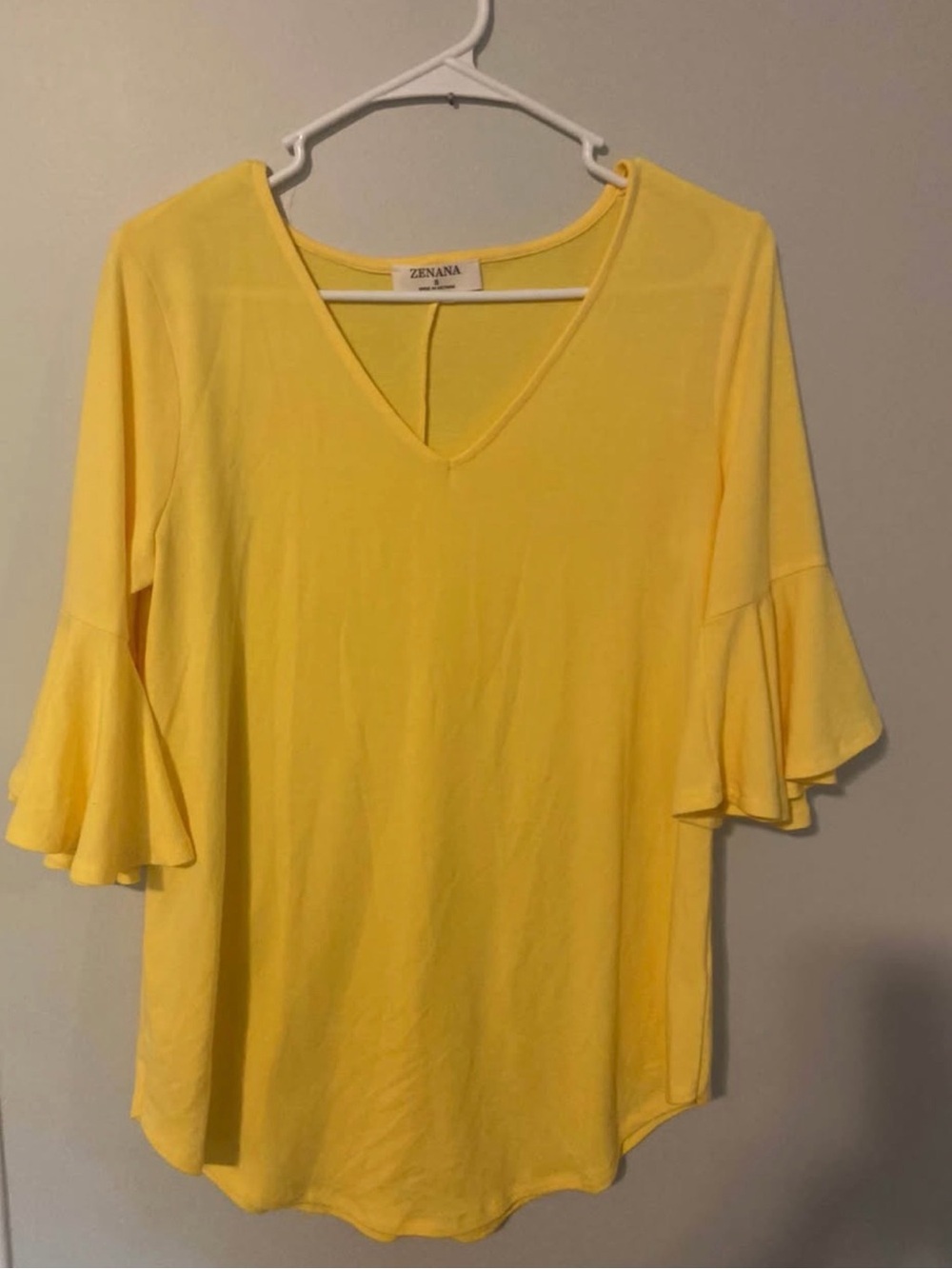 Zenana Yellow V-Neck Ruffle Sleeve Women's Top